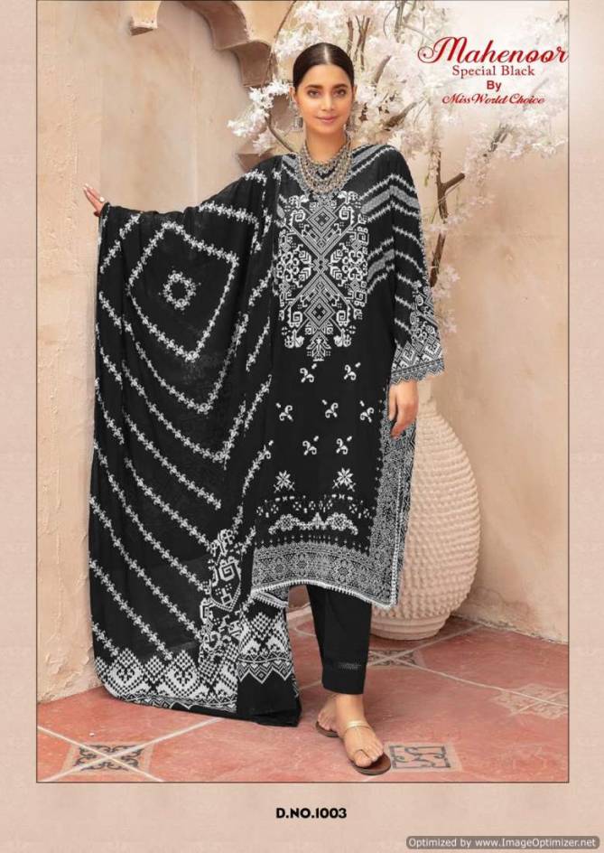 Mahenoor Black And White By Miss World Printed Heavy Cotton Dress Material Wholesalers In Delhi